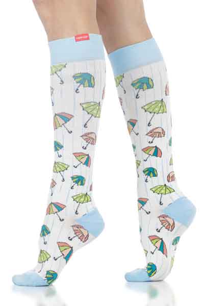 Cotton 15-20 mmHg Knee High Compression Socks in April Showers Pattern