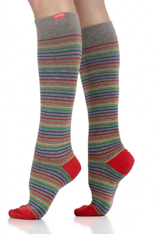 Cotton 15-20 mmHg Royal Pinstripe Knee High Compression Socks