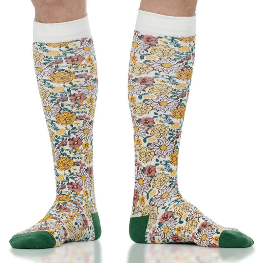 Cotton 15-20 mmHg Knee High Compression Socks in Secret Garden Pattern