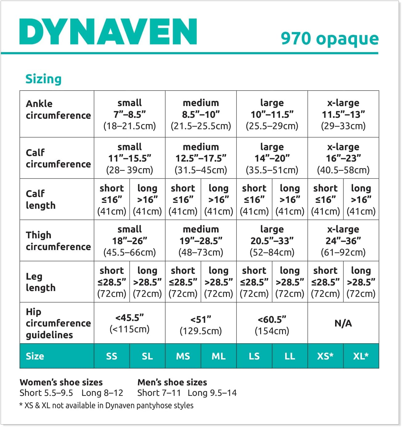 Dynaven Size Chart
