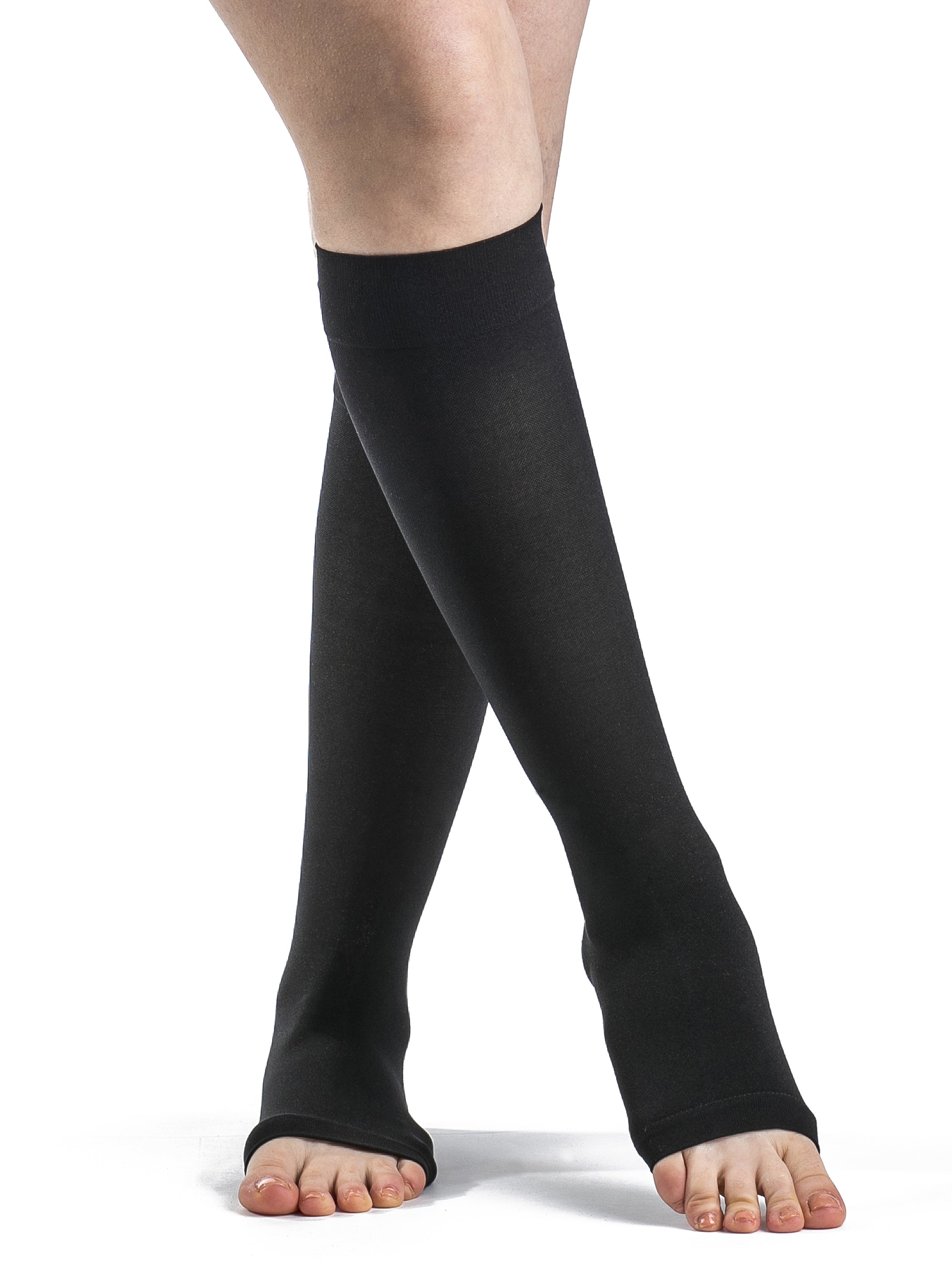 Sigvaris Essential Opaque OPEN TOE Knee High with Grip Top for Men or Women