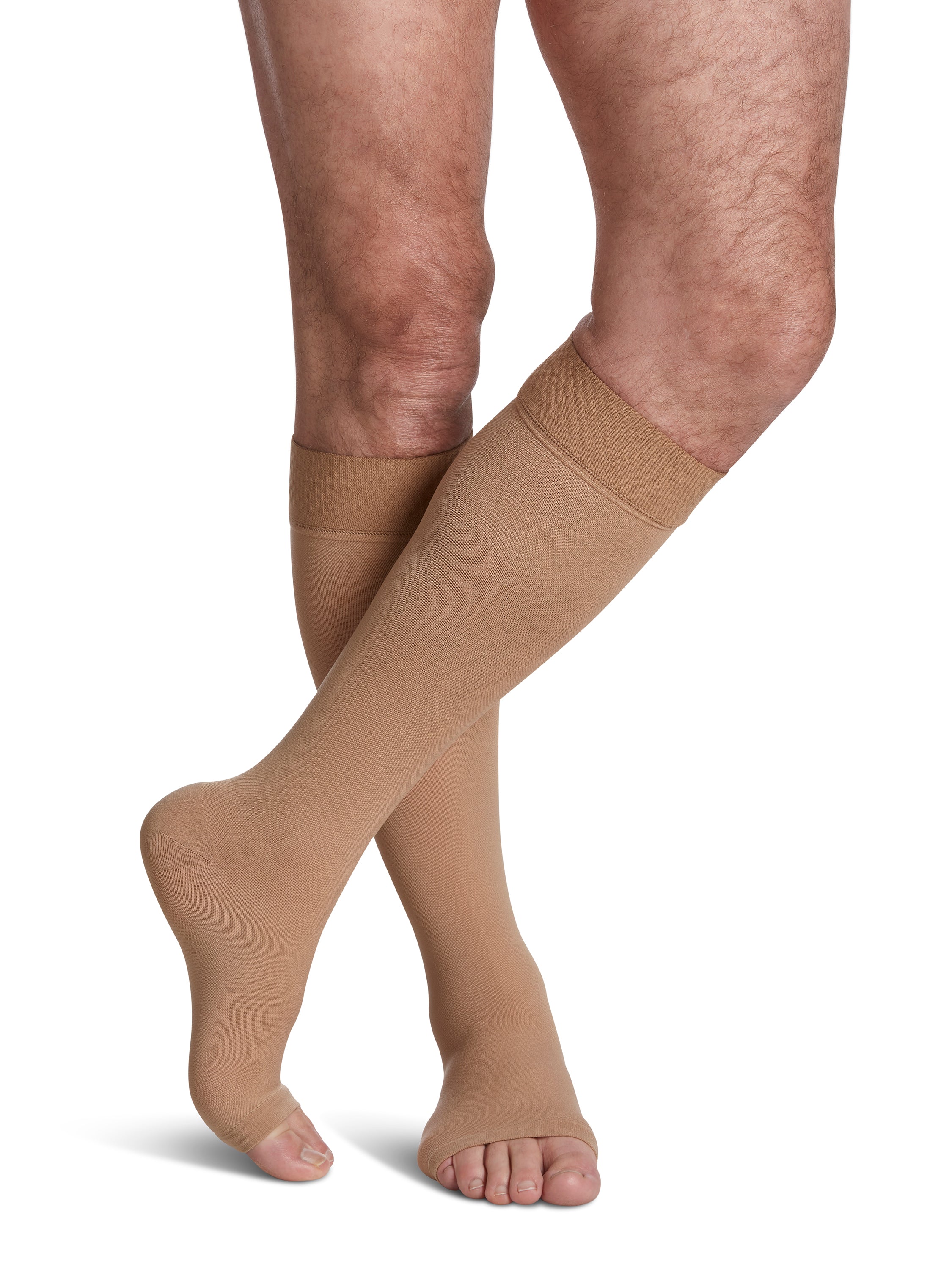 Sigvaris Essential Opaque OPEN TOE Knee High with Grip Top for Men or Women