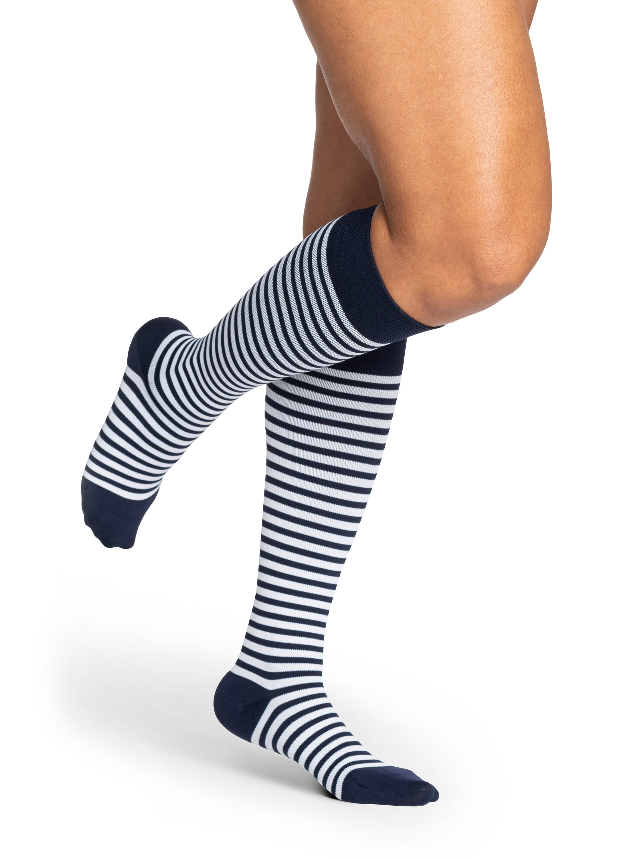 Women Style Microfiber Patterns Mariner-Stripe 20-30 mmHg Knee Highs