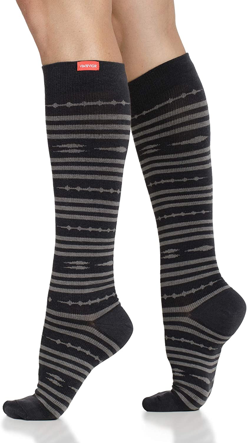 Merino Wool 15-20 mmHg Compression Knee High Socks in Simple Stripe