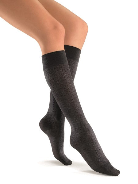 Jobst Women's SoSoft Black 8-15mmHg Ribbed Pattern Knee Highs