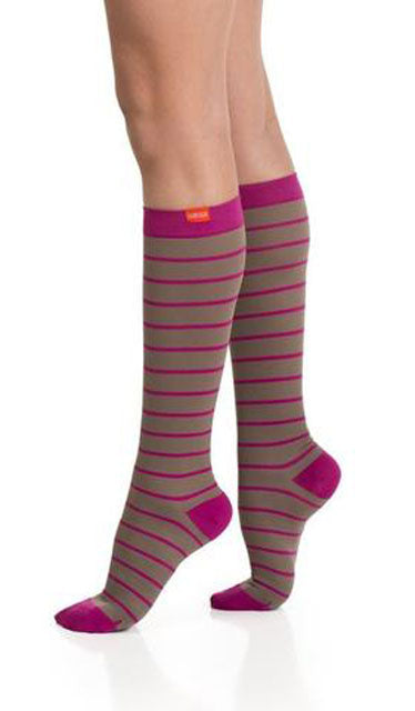 Nylon Stripe Brown Fuchsia  XL 15-20 mmHg Compression Socks by Vim & Vigr